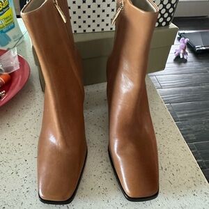 PAIGE Tan Leather Ankle Booties